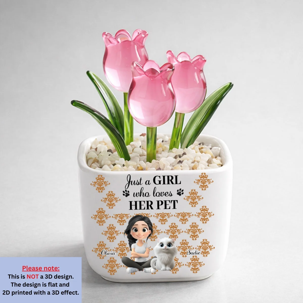 Summer Girl And Pet - Personalized Custom Glass Everlasting Tulips - Image 10