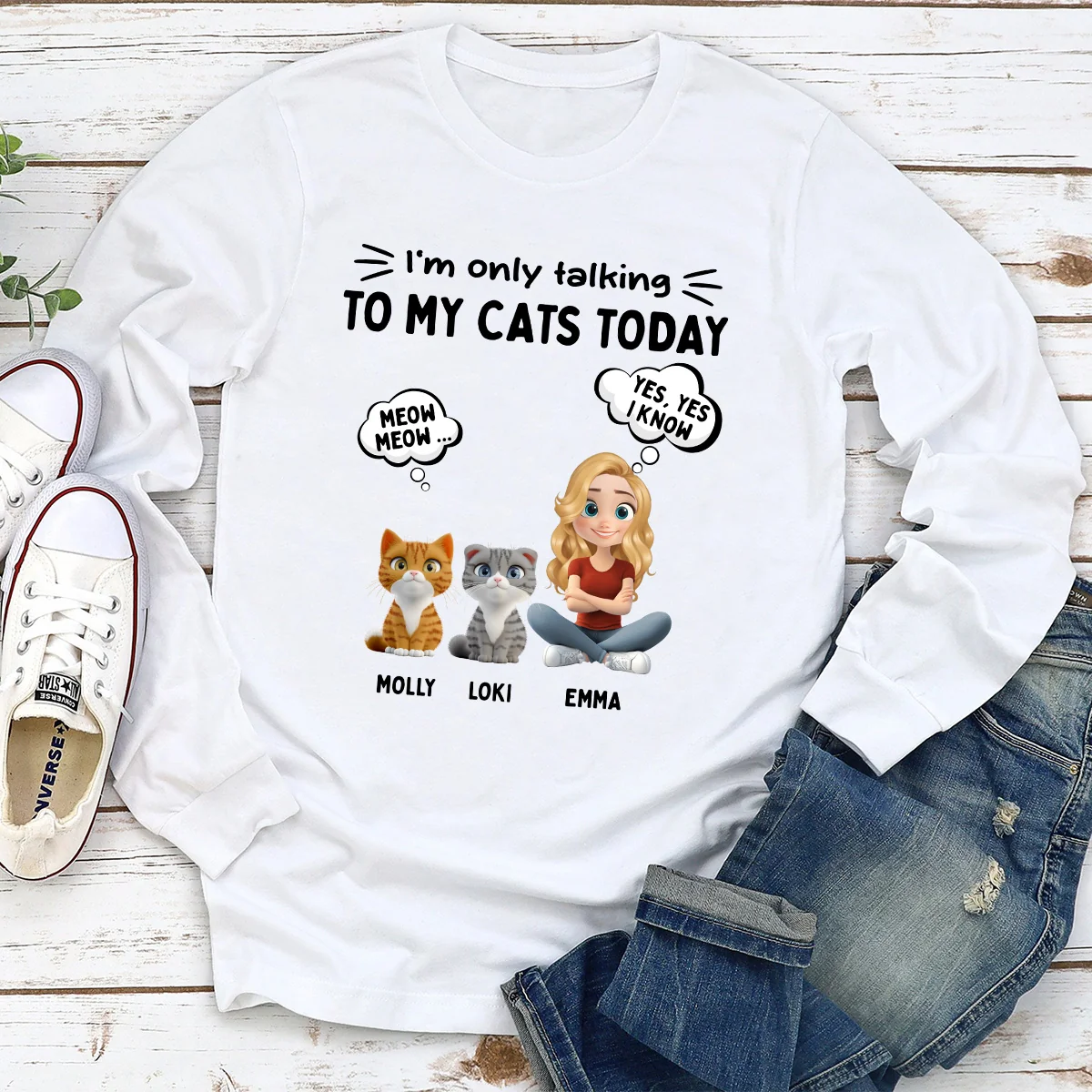 Talk To My Cat - Personalized Custom Long Sleeve T-Shirt - Image 2