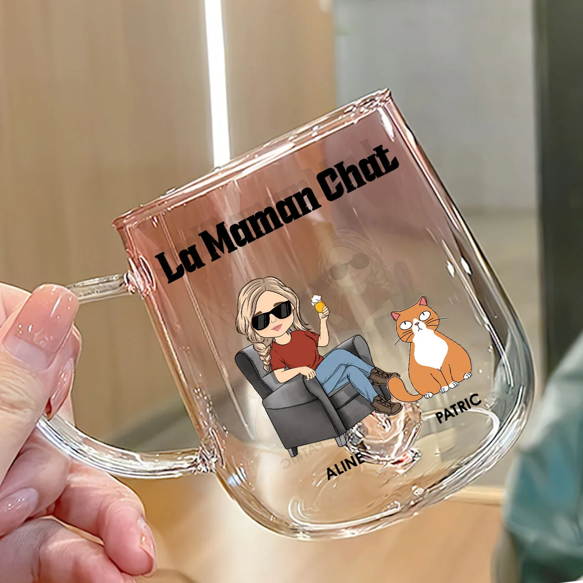 Tasse en Verre Personnalisée avec Dégradé Rose - La Maman Chat - Image 3