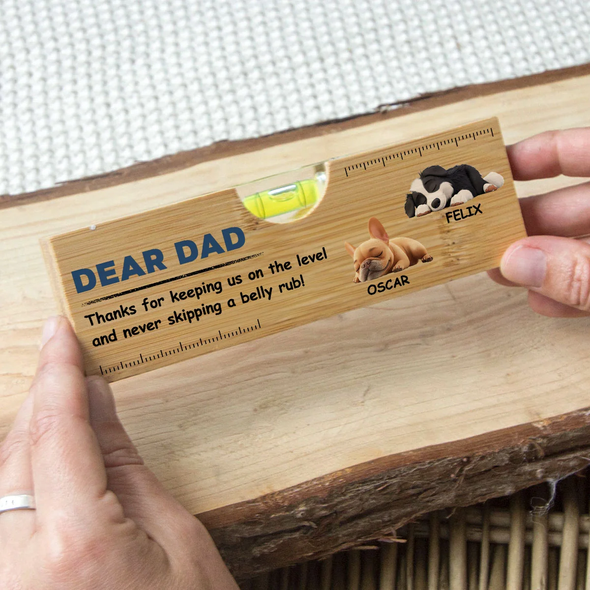 Thanks Dad For Never Skipping A Belly Rub - Personalized Custom Wooden Spirit Level Bottle Opener - Image 3