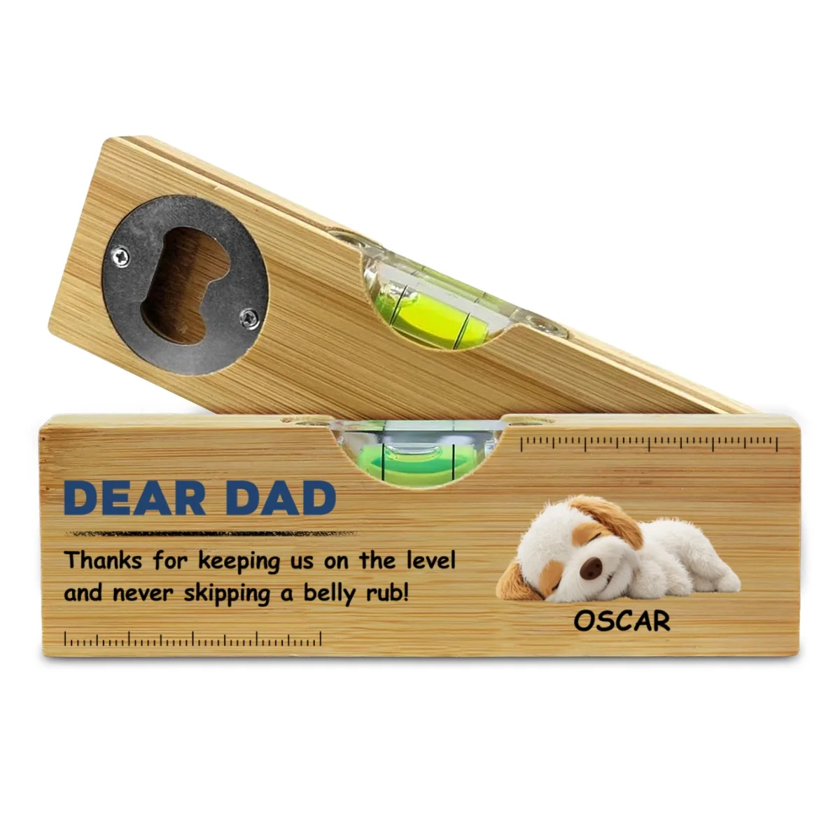 Thanks Dad For Never Skipping A Belly Rub - Personalized Custom Wooden Spirit Level Bottle Opener - Image 6