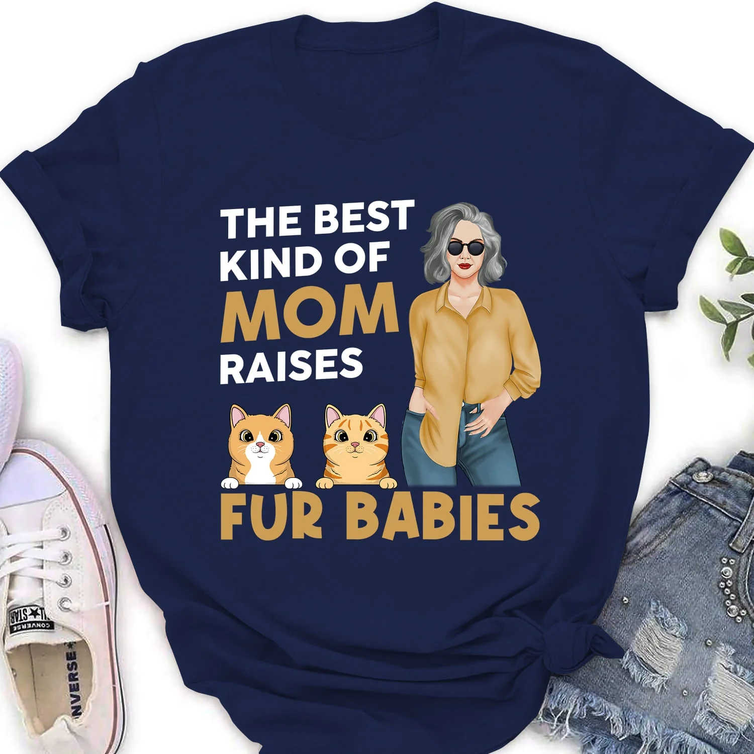 The Best Cat Mom - Personalized Custom Women's T-shirt - Image 4