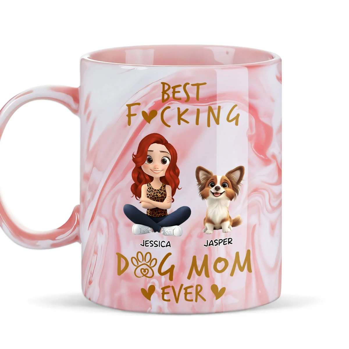 The Best Dog Mom - Personalized Custom Pink Marble Mug