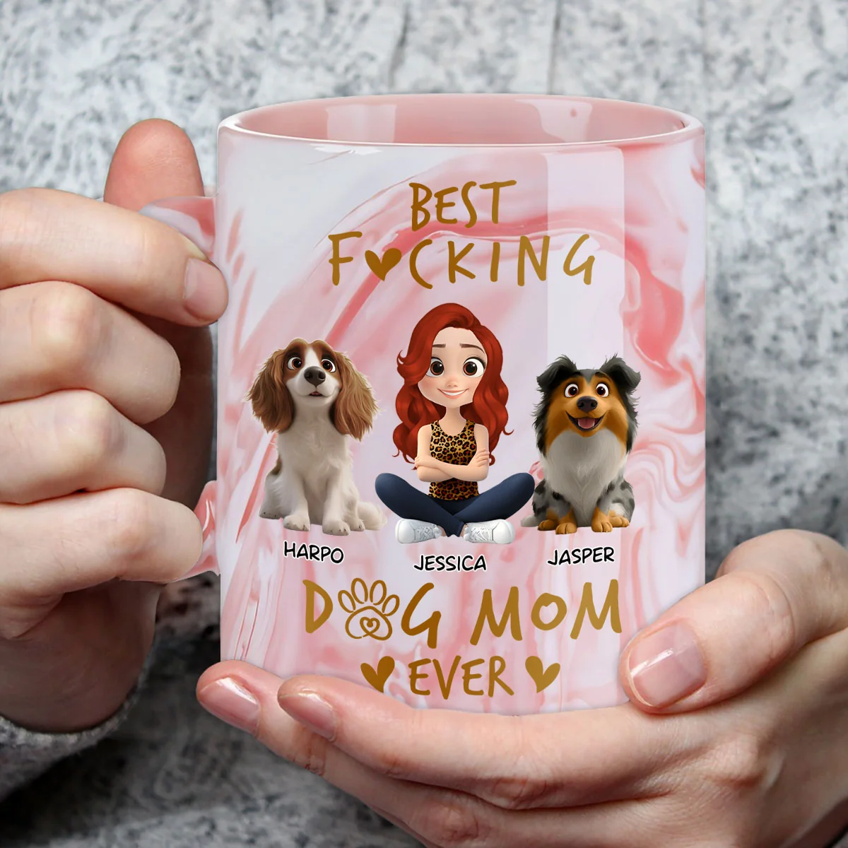 The Best Dog Mom - Personalized Custom Pink Marble Mug - Image 3