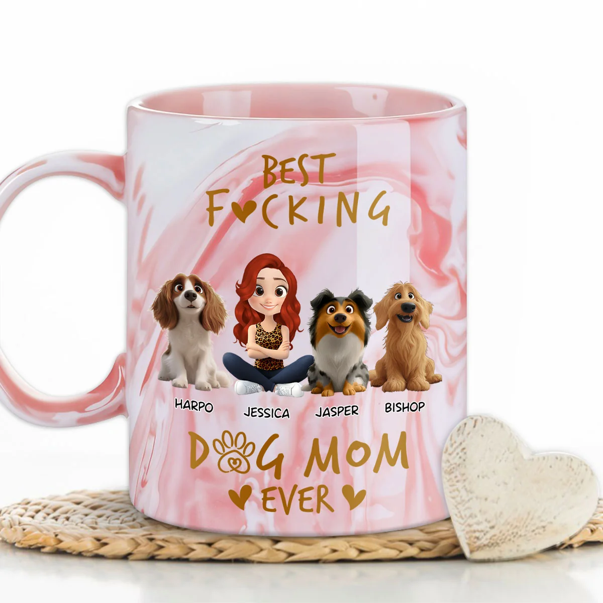 The Best Dog Mom - Personalized Custom Pink Marble Mug - Image 4