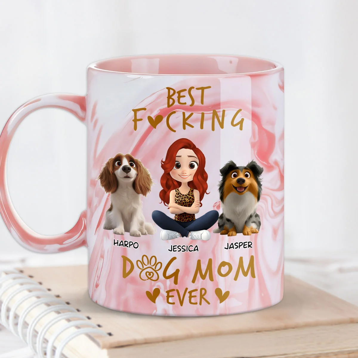 The Best Dog Mom - Personalized Custom Pink Marble Mug - Image 5