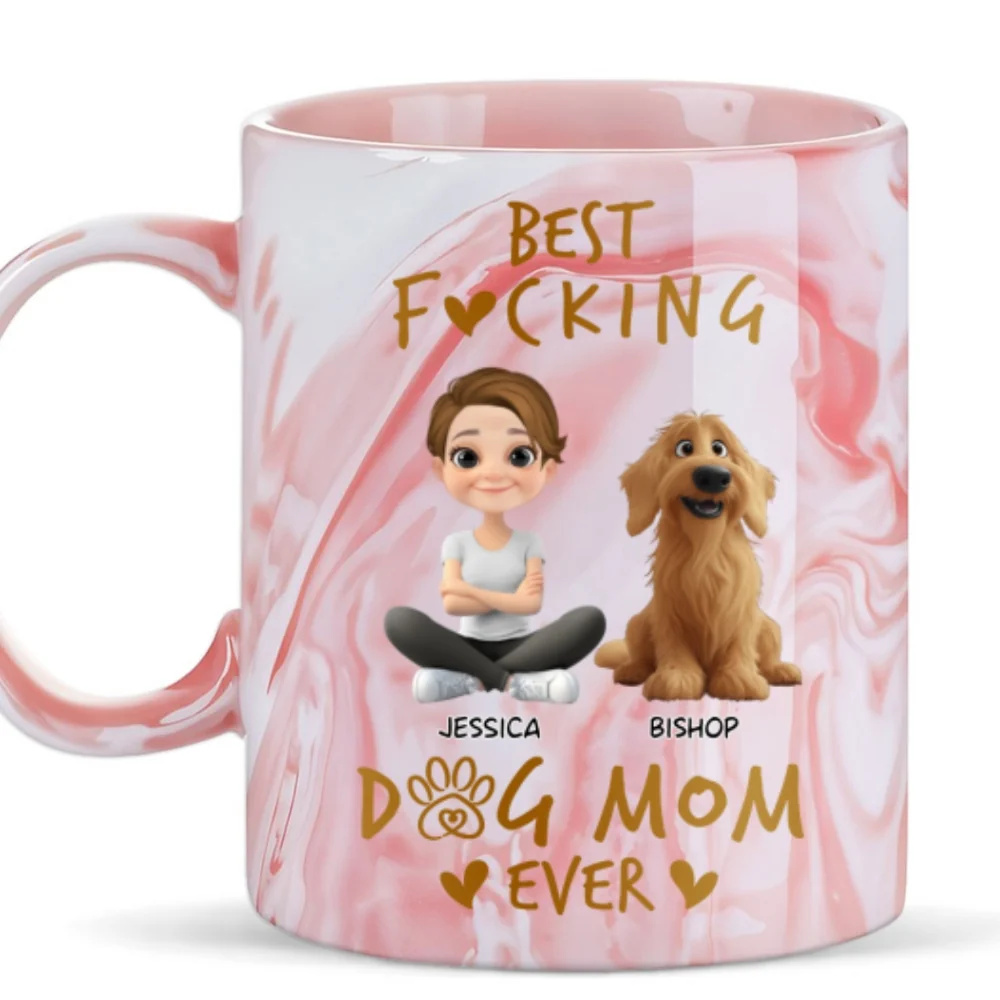 The Best Dog Mom - Personalized Custom Pink Marble Mug - Image 6