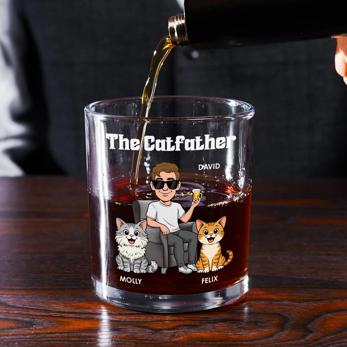 The Catfather Retro - Personalized Custom Whiskey Glass - Image 2