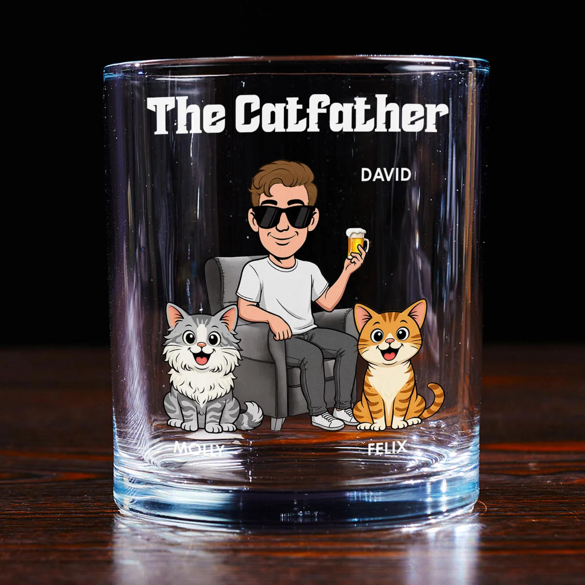 The Catfather Retro - Personalized Custom Whiskey Glass - Image 3