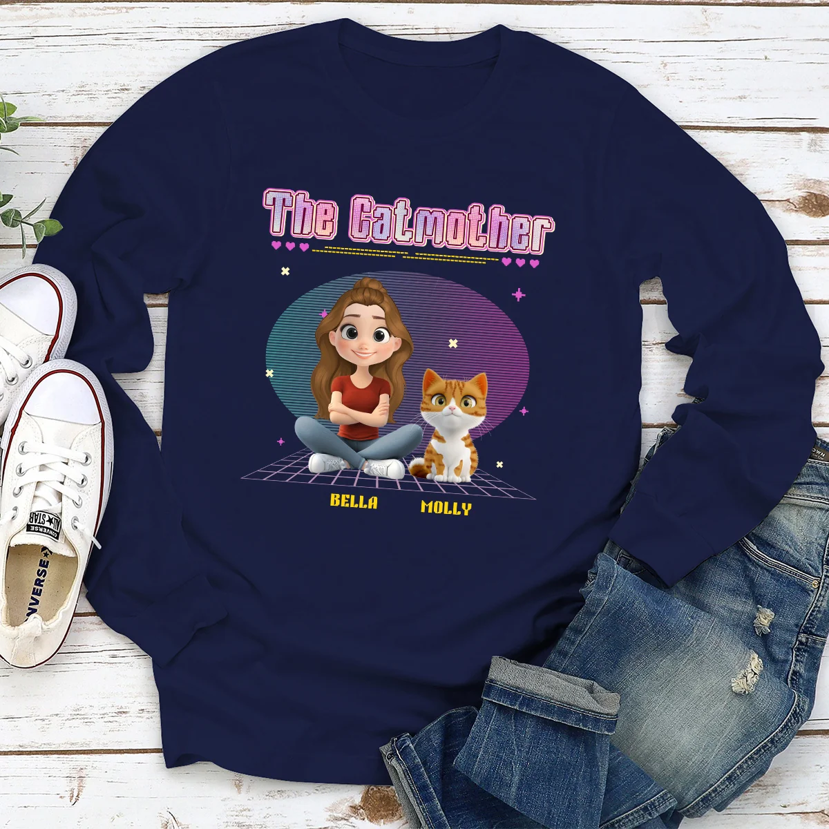The Catmother Pixel - Personalized Custom Long Sleeve T-Shirt - Image 2