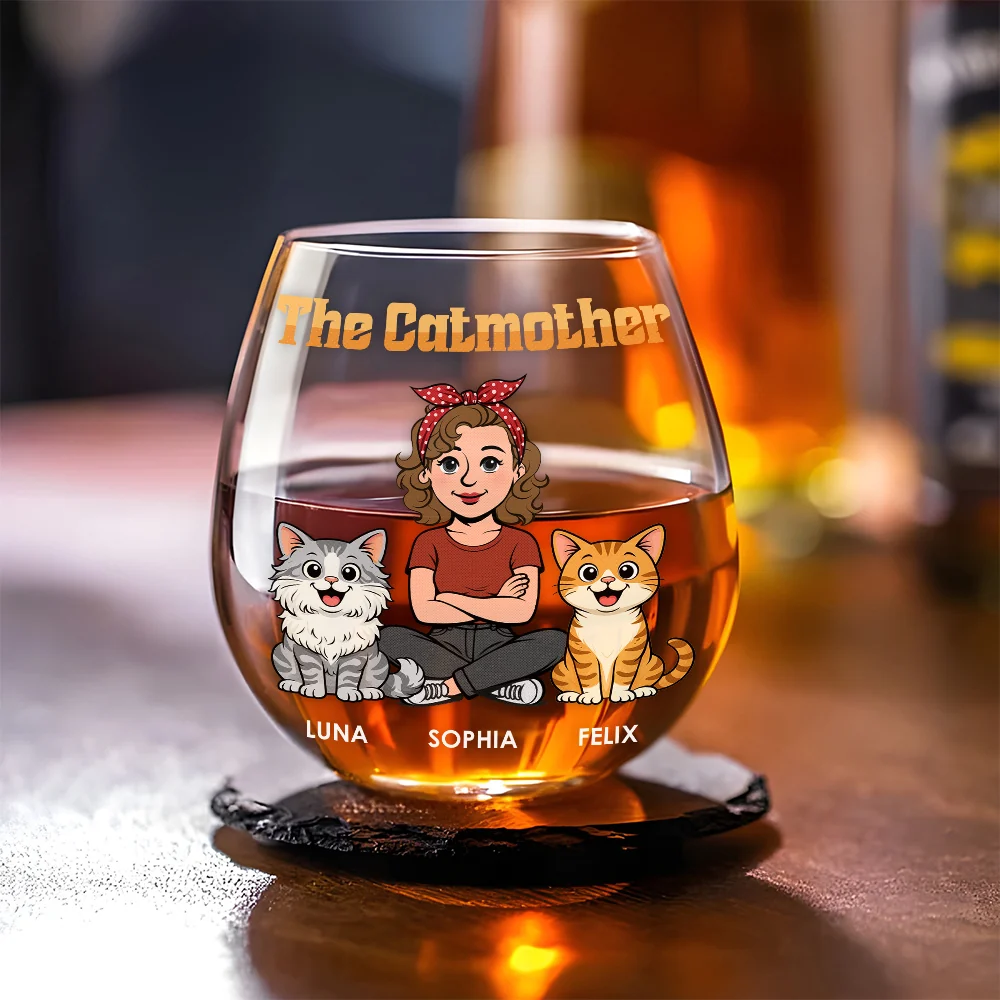 The Catmother Retro - Personalized Custom Wine Glass - Image 3