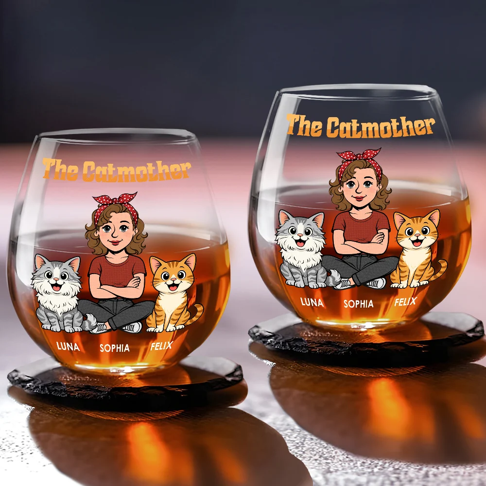 The Catmother Retro - Personalized Custom Wine Glass - Image 4