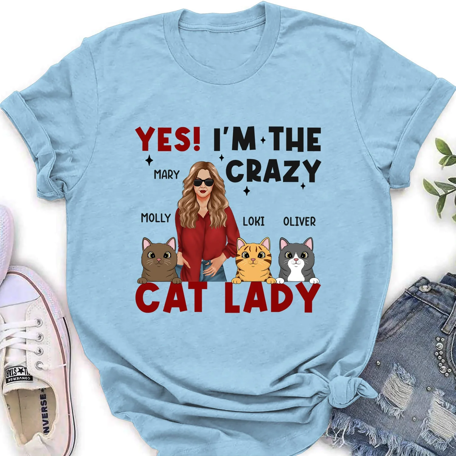 The Crazy Cat Lady - Personalized Custom Women's T-shirt - Image 3