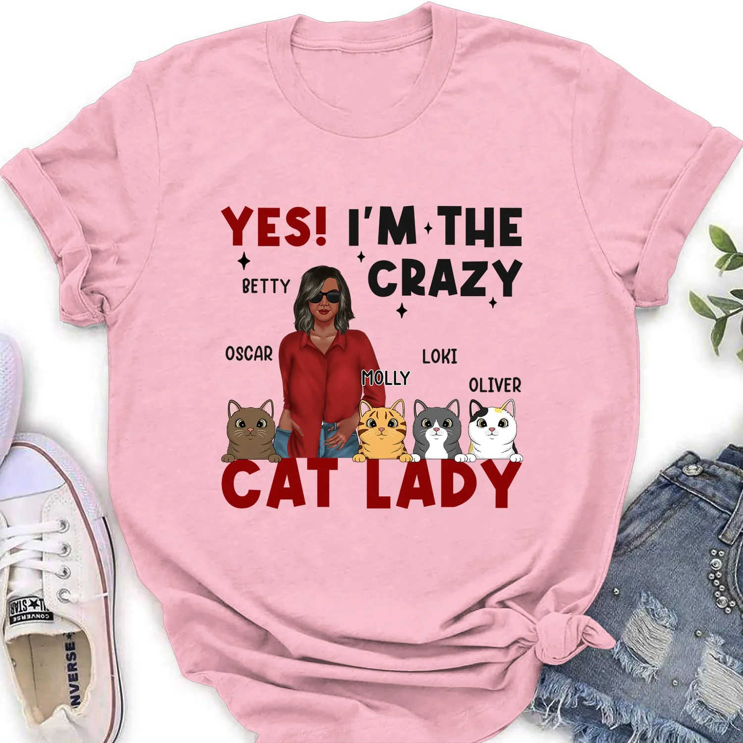 The Crazy Cat Lady - Personalized Custom Women's T-shirt - Image 4