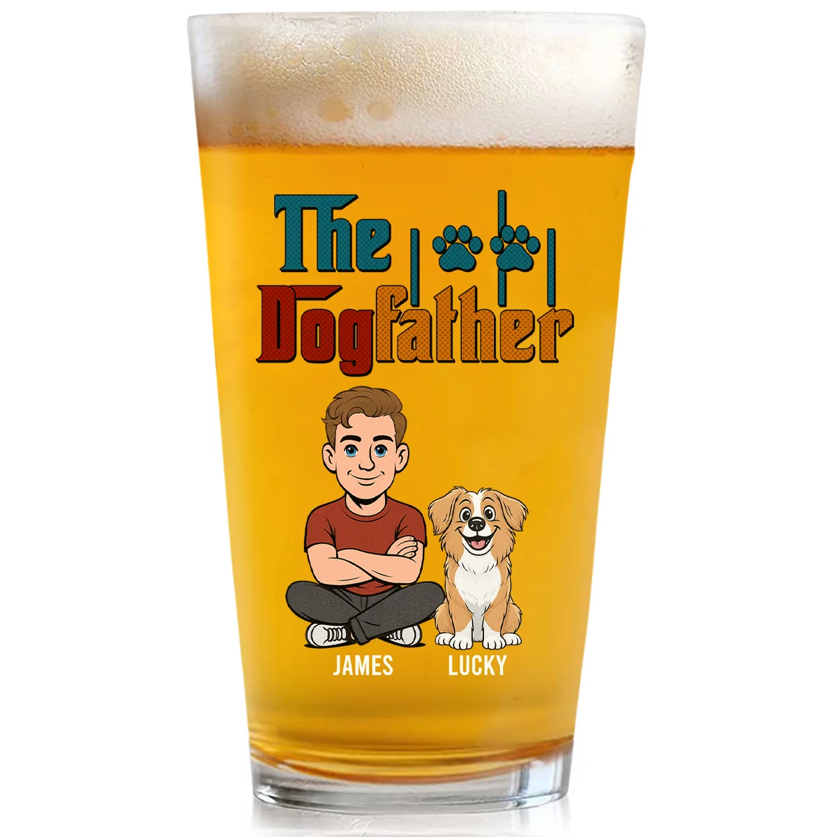 The Dog Father Retro - Personalized Custom Beer Glass