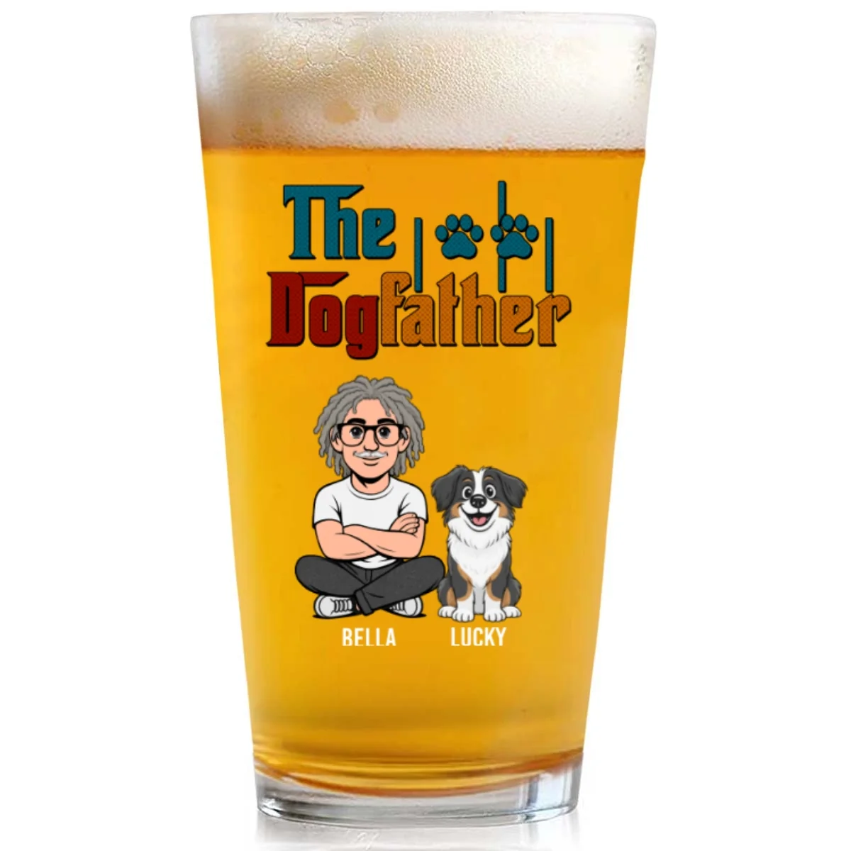 The Dog Father Retro - Personalized Custom Beer Glass - Image 7