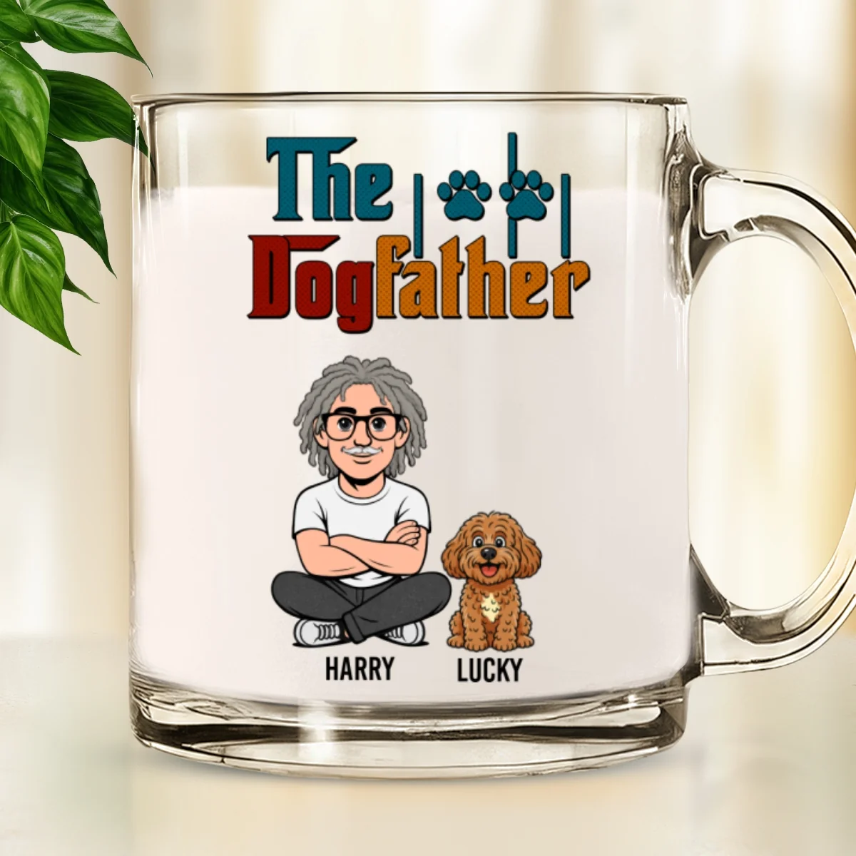 The Dog Father Retro - Personalized Custom Glass Mug - Image 7