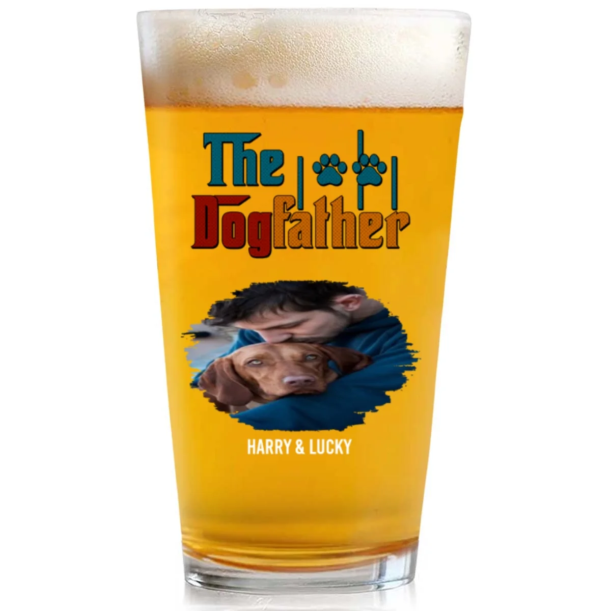 The Dog Father Retro Photo - Personalized Custom Beer Glass - Image 5