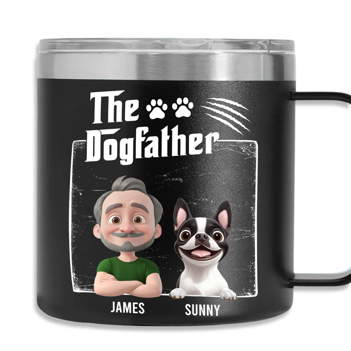 The Father Of Dog - Personalized Custom 14oz Stainless Steel Tumbler With Handle