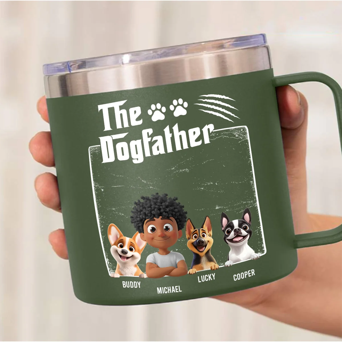 The Father Of Dog - Personalized Custom 14oz Stainless Steel Tumbler With Handle - Image 4