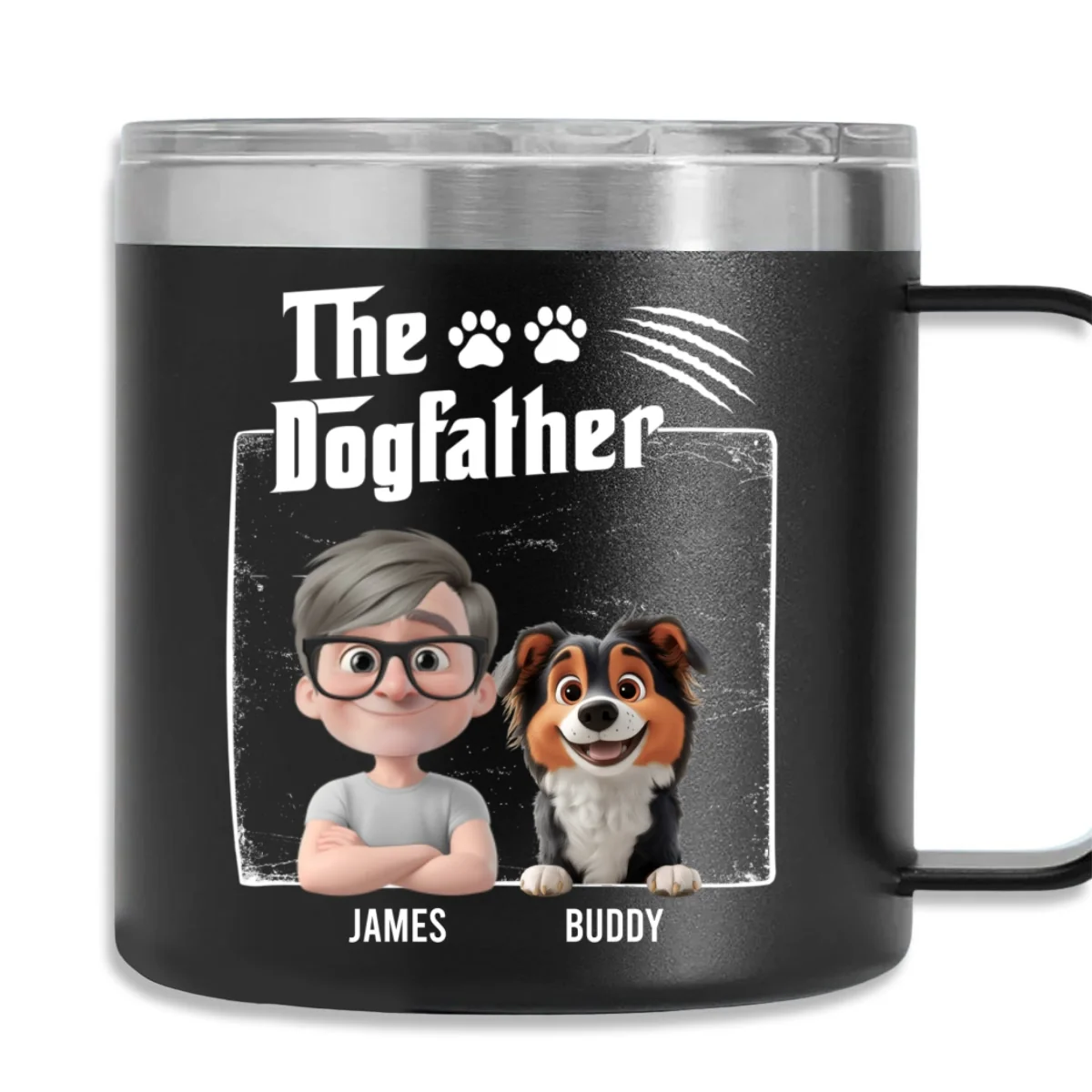 The Father Of Dog - Personalized Custom 14oz Stainless Steel Tumbler With Handle - Image 5
