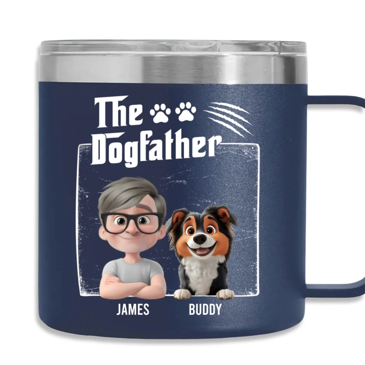 The Father Of Dog - Personalized Custom 14oz Stainless Steel Tumbler With Handle - Image 6