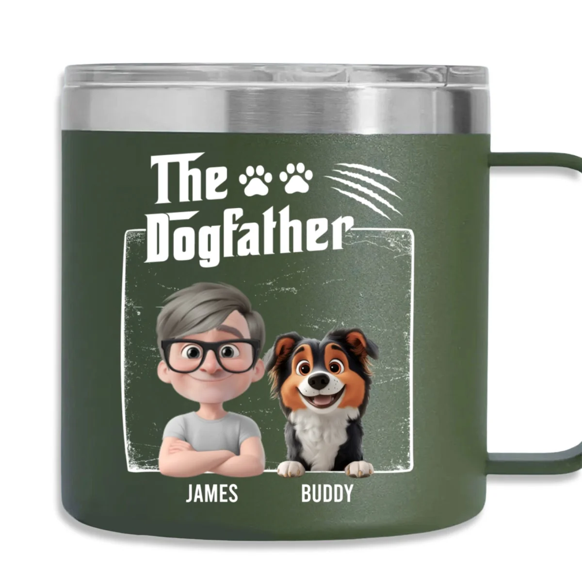 The Father Of Dog - Personalized Custom 14oz Stainless Steel Tumbler With Handle - Image 7