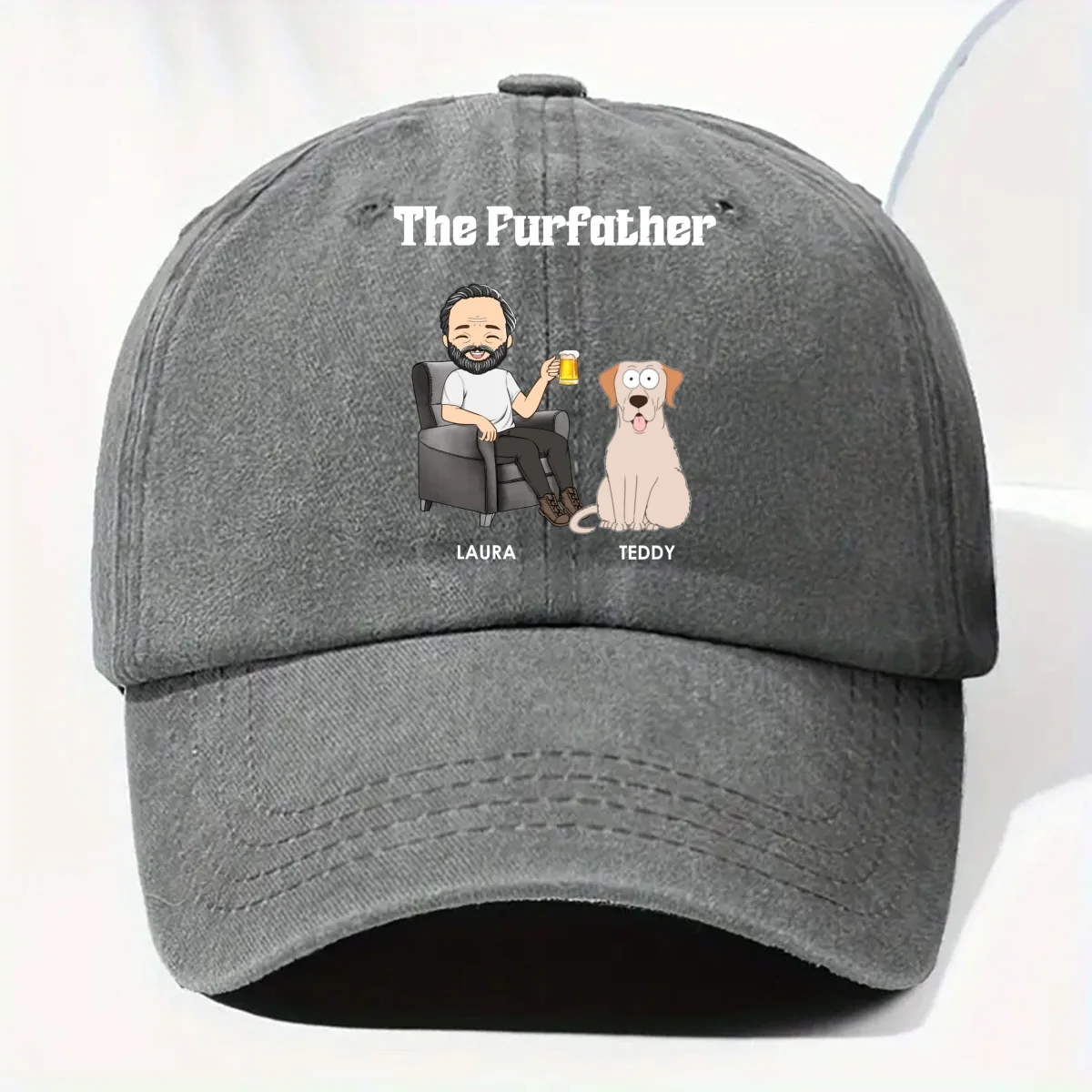 The Fur Parents - Personalized Custom Vintage Washed Denim Cap - Image 8