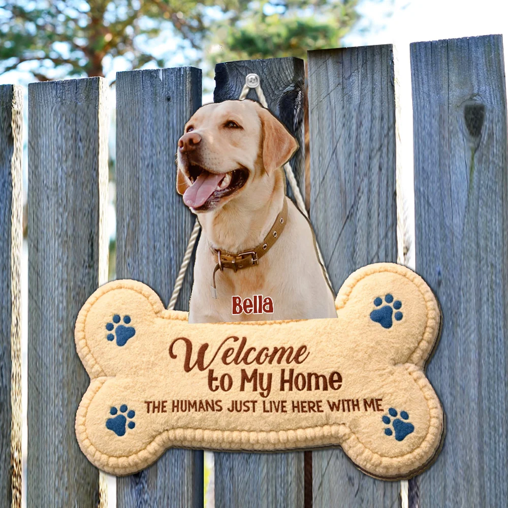 The Humans Live With Lovely Dogs Photo - Personalized Custom Wood Sign 