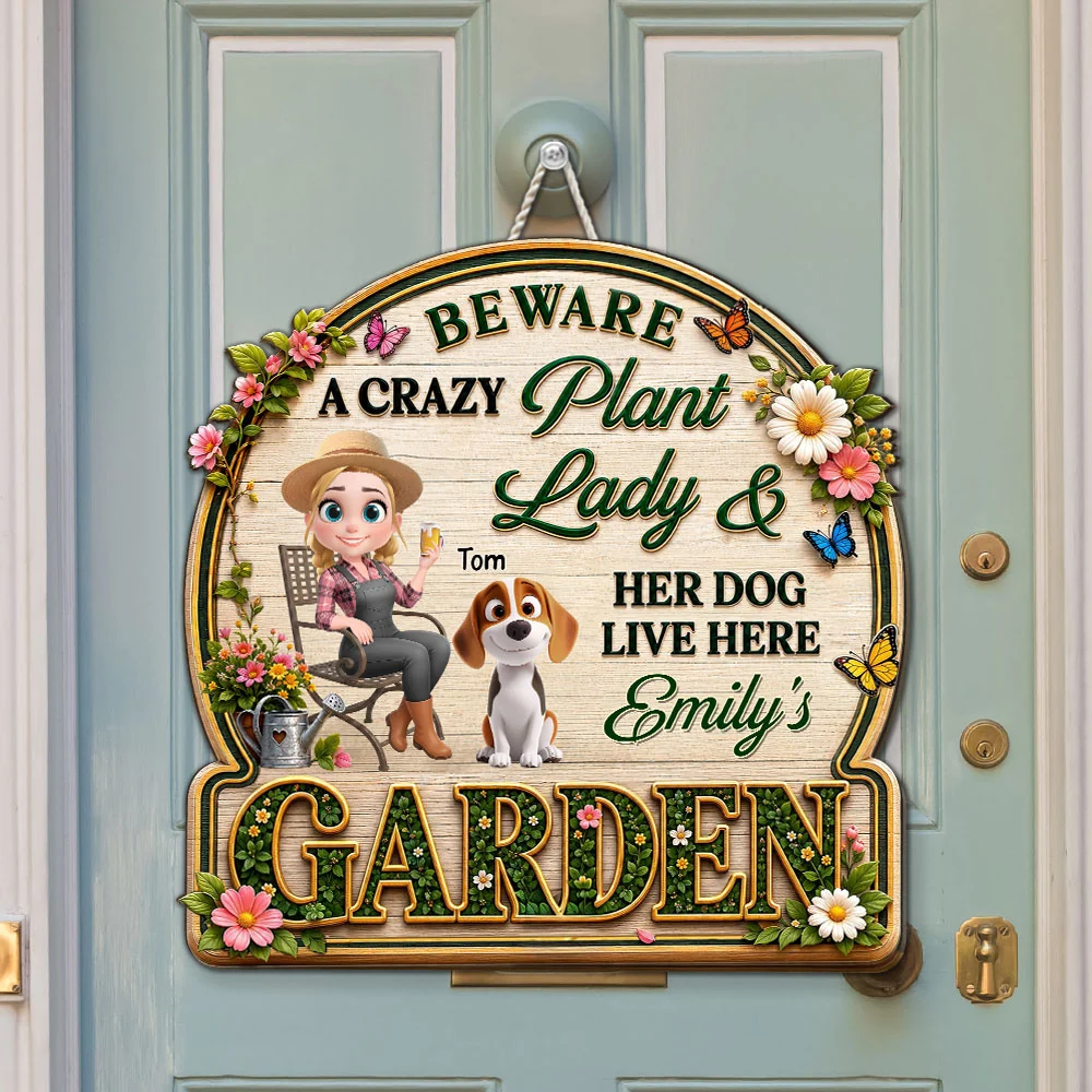 The Lady And Her Dog - Personalized Custom 3D Effect Wood Sign - Image 4