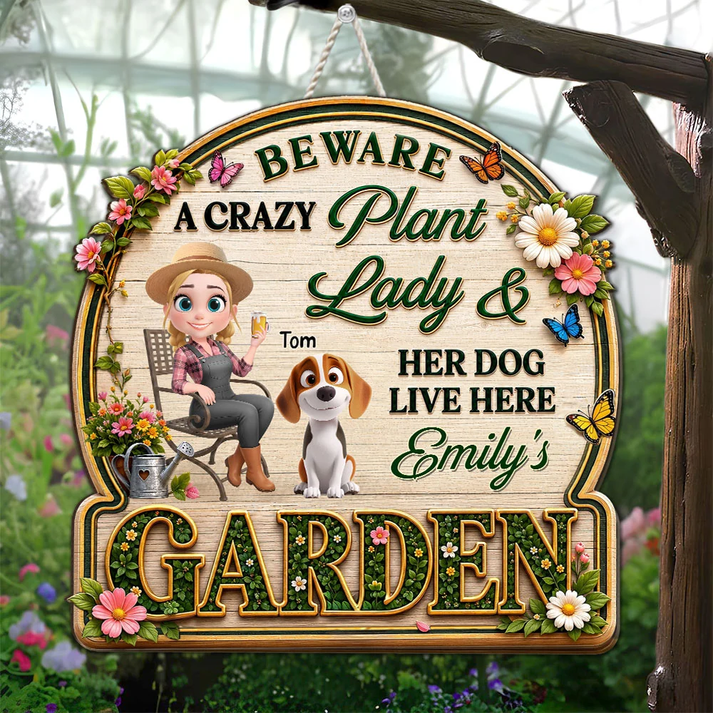 The Lady And Her Dog - Personalized Custom 3D Effect Wood Sign - Image 5