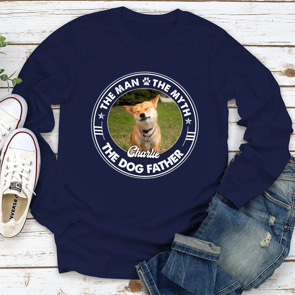 The Man The Myth Dog Dad Photo - Personalized Custom Long Sleeve T-shirt - Image 2