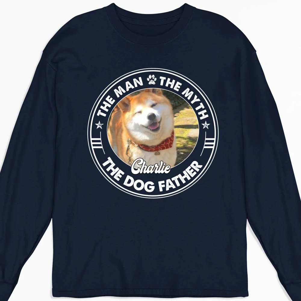 The Man The Myth Dog Dad Photo - Personalized Custom Long Sleeve T-shirt - Image 5