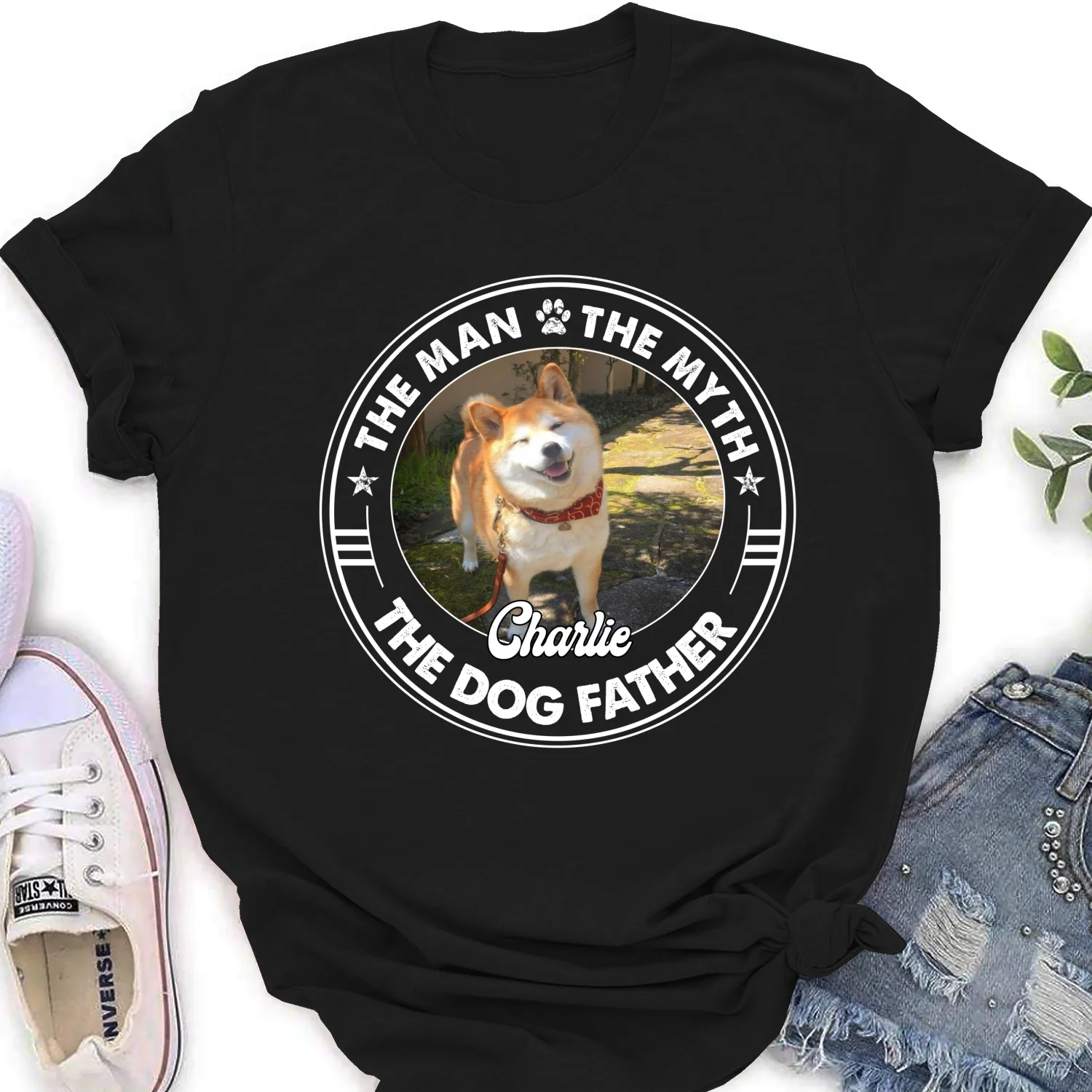 The Man The Myth Dog Dad Photo - Personalized Custom Woman T-shirt - Image 4