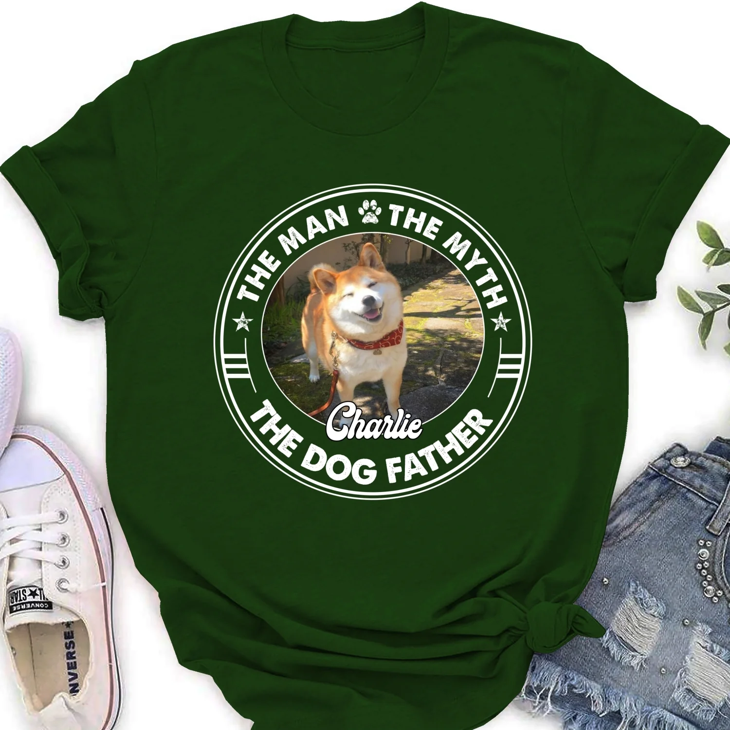 The Man The Myth Dog Dad Photo - Personalized Custom Woman T-shirt - Image 6