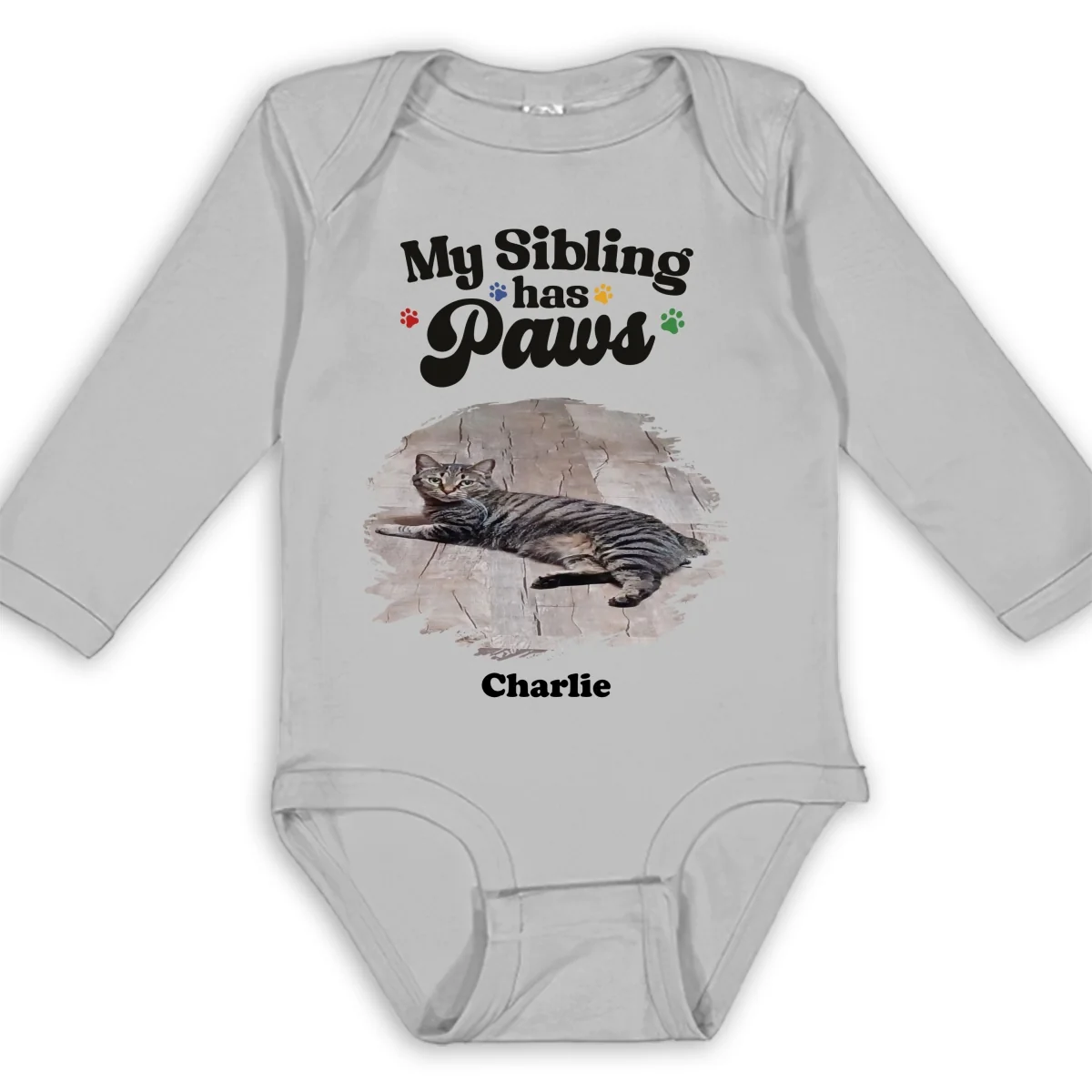 They Have Paws Cat Photo Version - Personalized Custom Long Sleeve Baby Onesie - Image 4