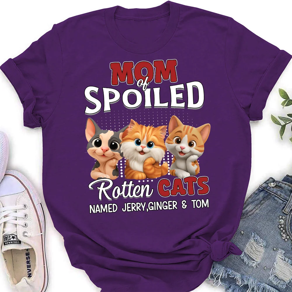 Thinking About My Spoiled Cats Dark Ver - Personalized Custom Women's T-shirt - Image 3
