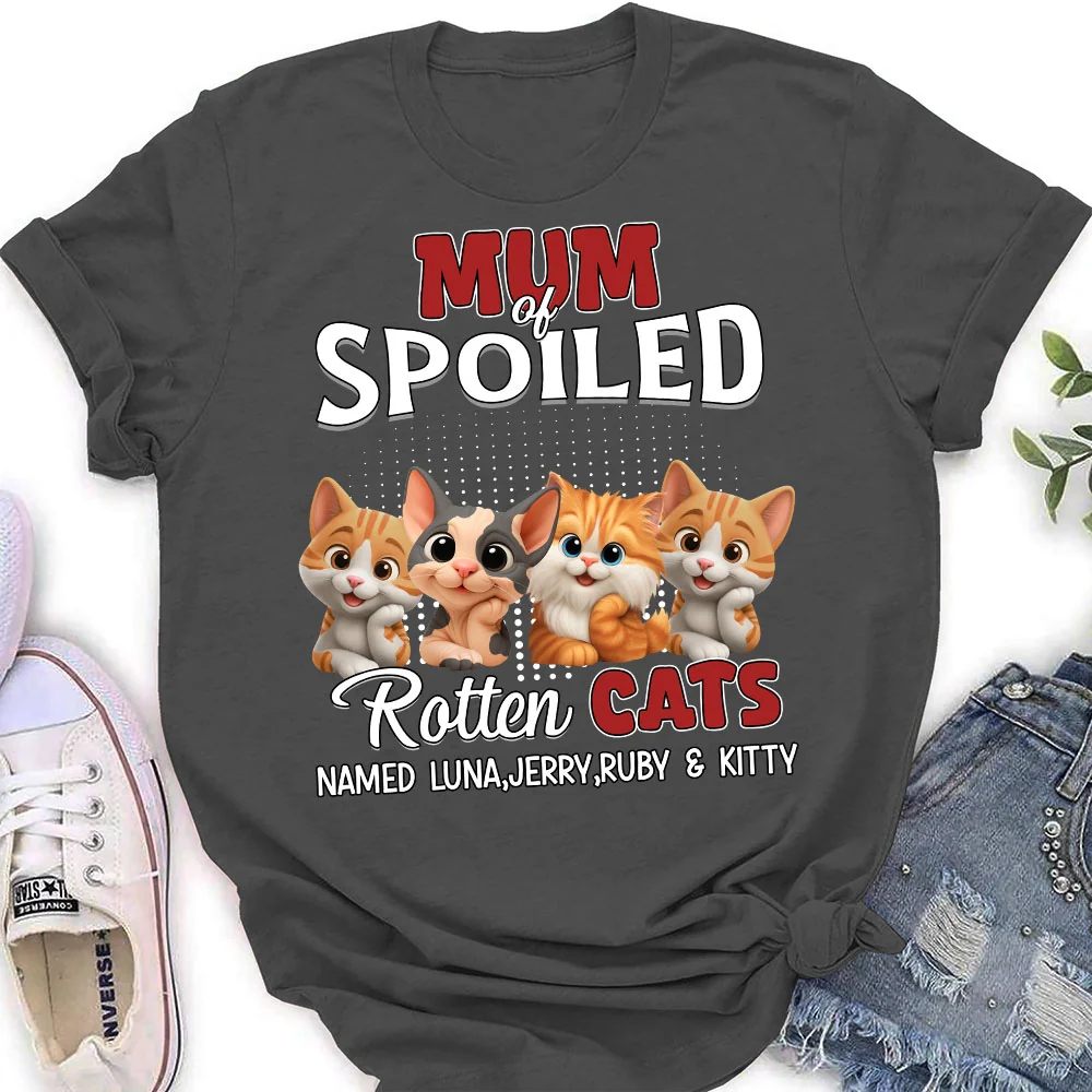 Thinking About My Spoiled Cats Dark Ver - Personalized Custom Women's T-shirt - Image 4