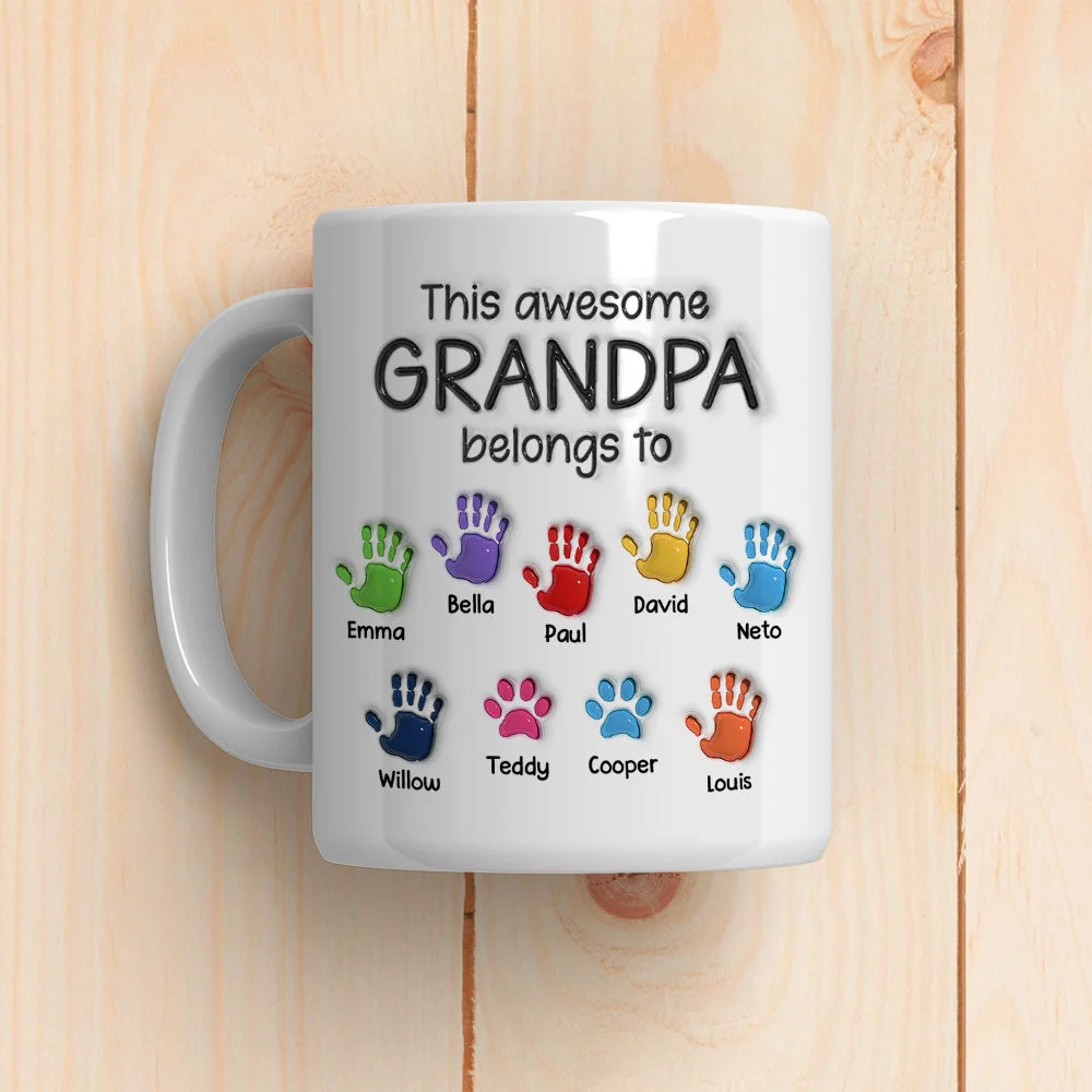 This Awesome Dad Grandpa Belongs To - Personalized Custom 3D Inflated Effect Mug - Image 3