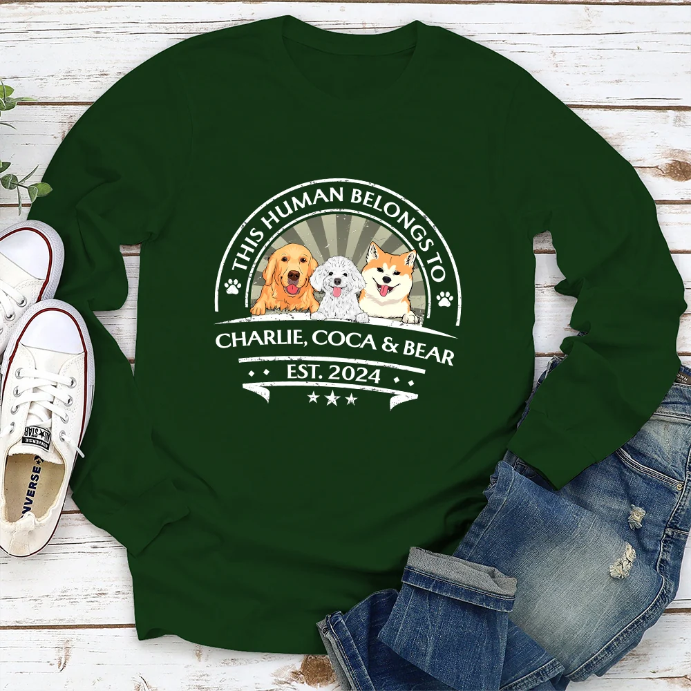This Human Belong To Dogs - Personalized Custom Long Sleeve T-Shirt - Image 3