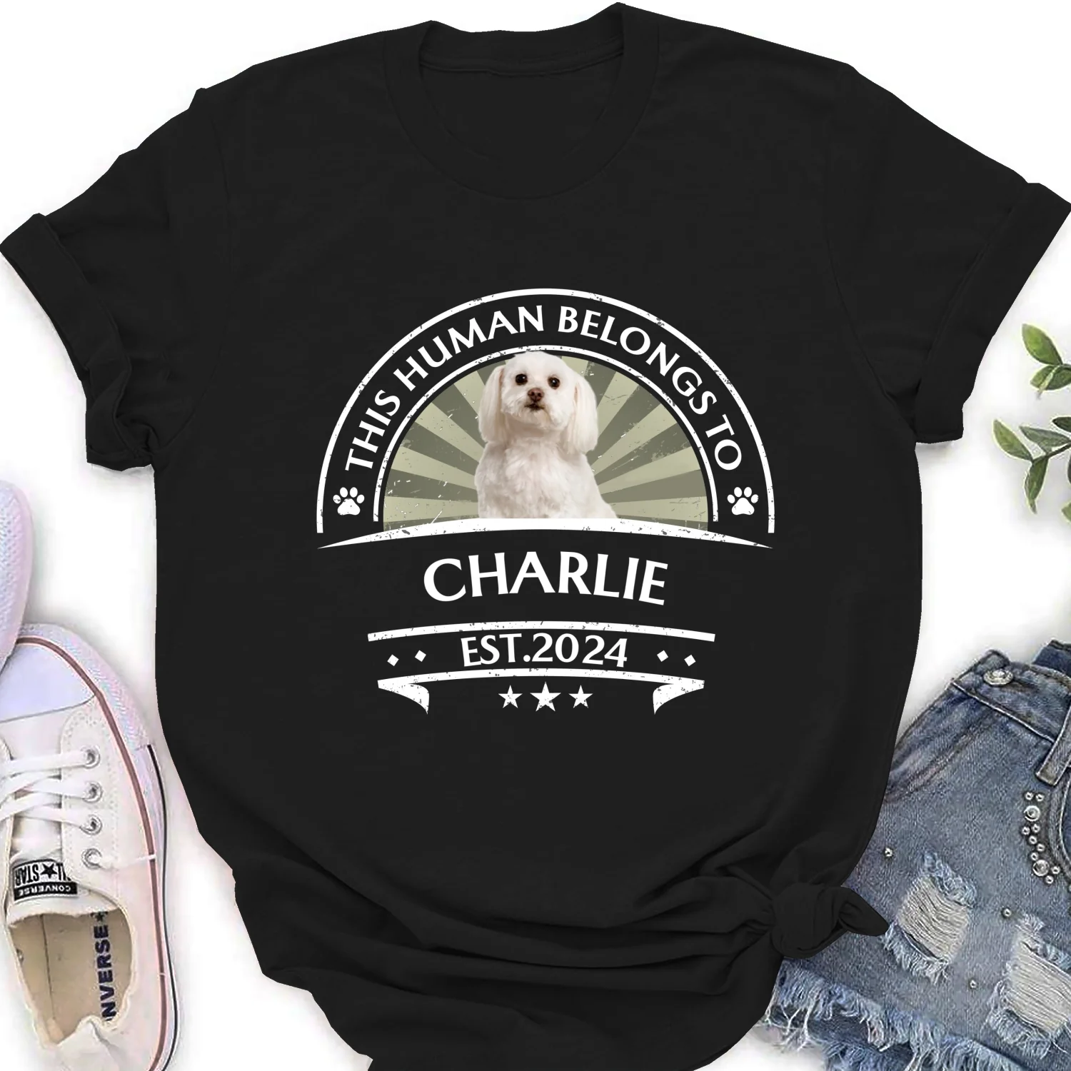 This Human Belong To Dogs Photo - Personalized Custom Women's T-Shirt - Image 2
