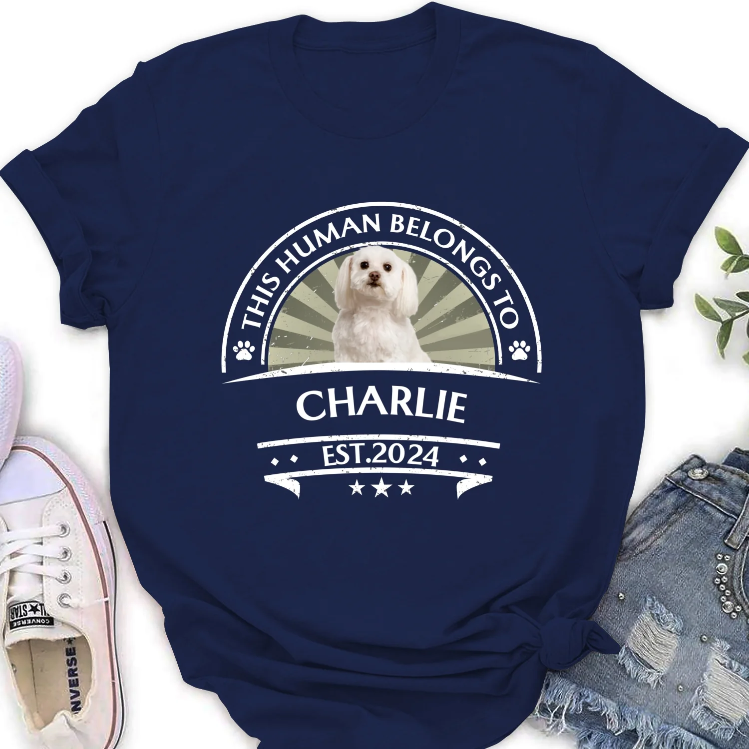 This Human Belong To Dogs Photo - Personalized Custom Women's T-Shirt - Image 3