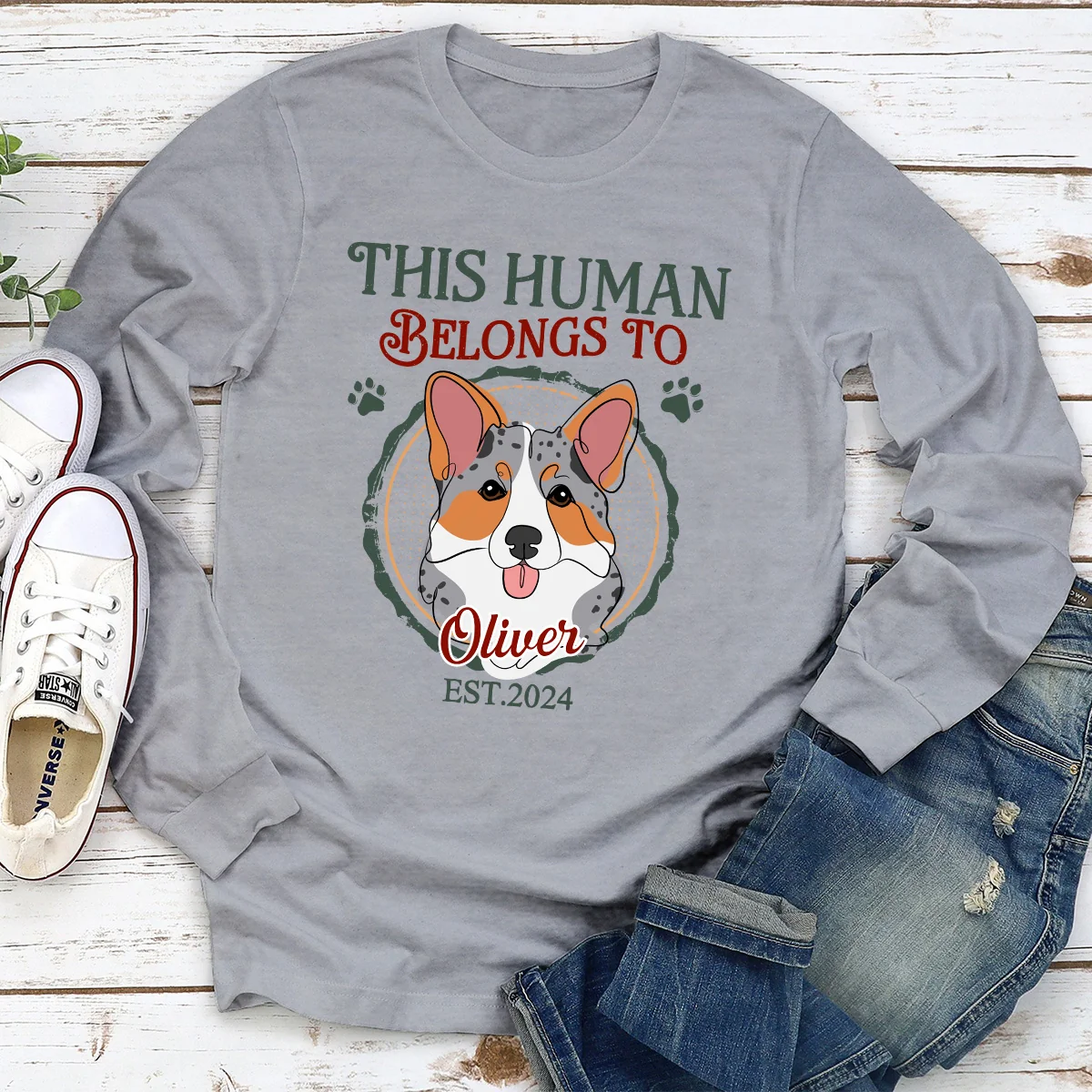 This Human Belongs To Dog Line Photo - Personalized Custom Long Sleeve T-Shirt - Image 3