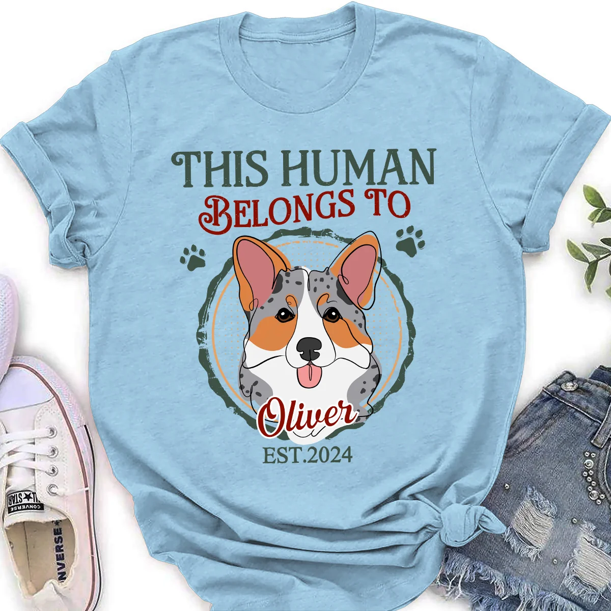 This Human Belongs To Dog Line Photo - Personalized Custom Women's T-Shirt - Image 2