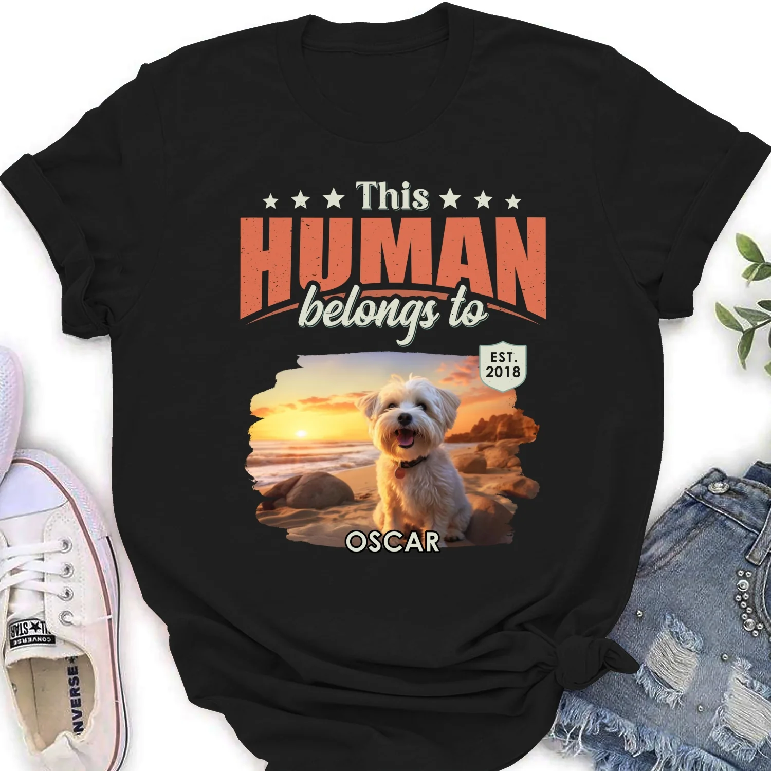 This Human Belongs To Dogs Photo - Personalized Custom Women's T-Shirt - Image 3