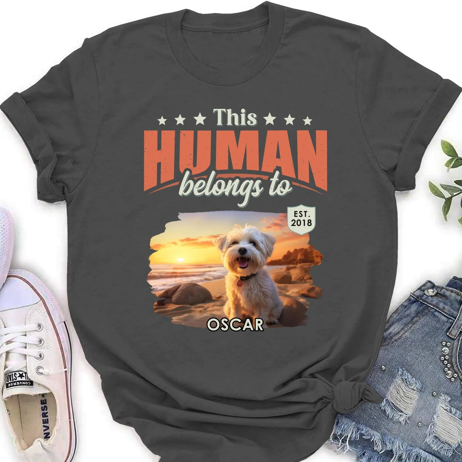 This Human Belongs To Dogs Photo - Personalized Custom Women's T-Shirt - Image 6