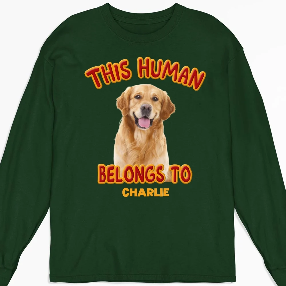 This Human Belongs To Lovely Dog Christmas Photo - Personalized Custom Long Sleeve T-Shirt - Image 5