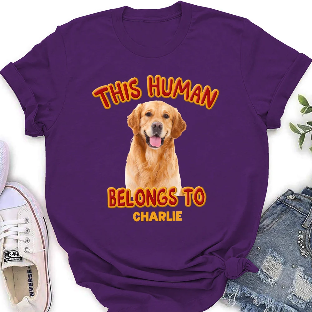 This Human Belongs To Lovely Dog Christmas Photo - Personalized Custom Women's T-Shirt - Image 2