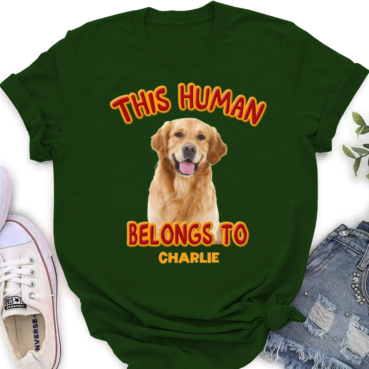 This Human Belongs To Lovely Dog Christmas Photo - Personalized Custom Women's T-Shirt - Image 5