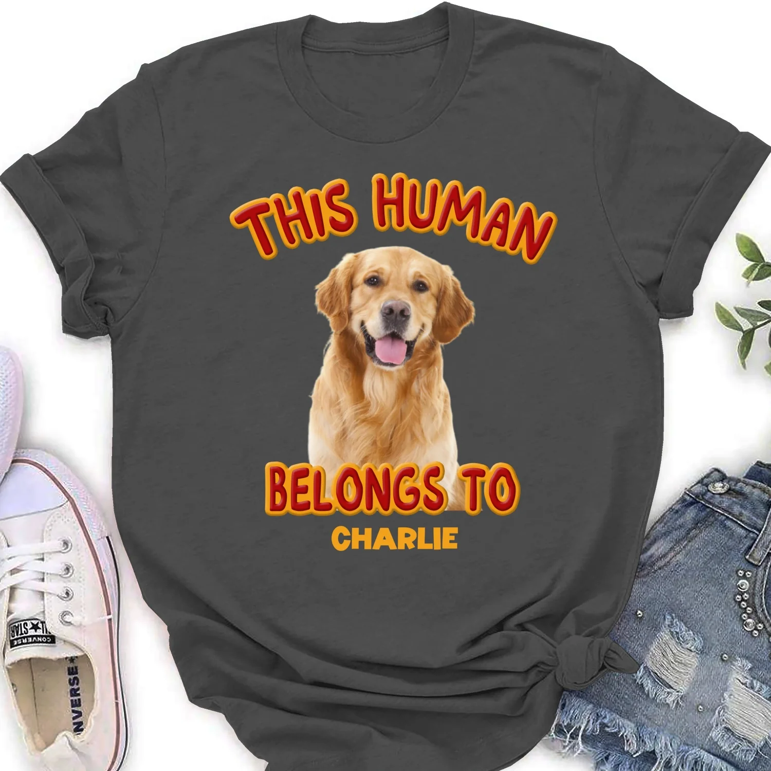 This Human Belongs To Lovely Dog Christmas Photo - Personalized Custom Women's T-Shirt - Image 6